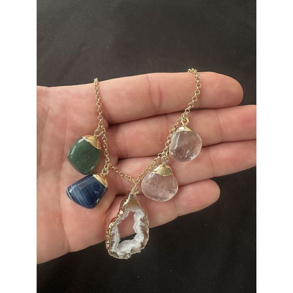 Multi Gemstone Necklace In Gold Tone 16-18”